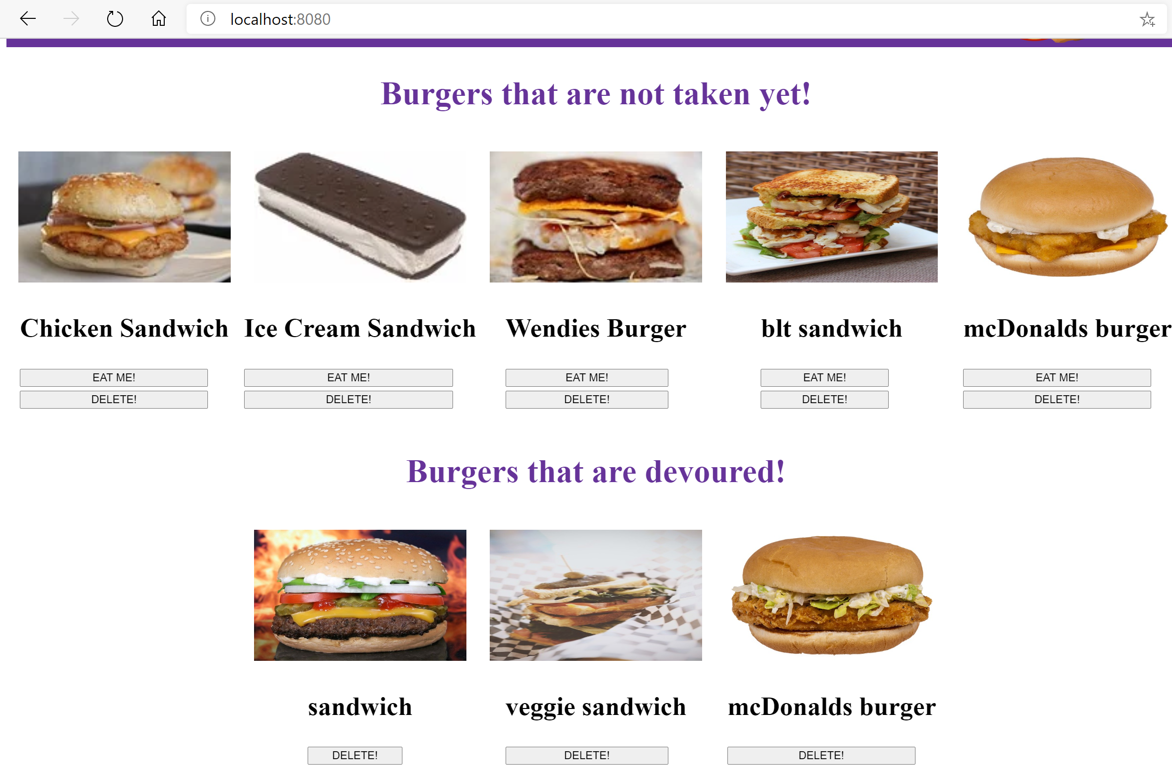 results of search for specific dish