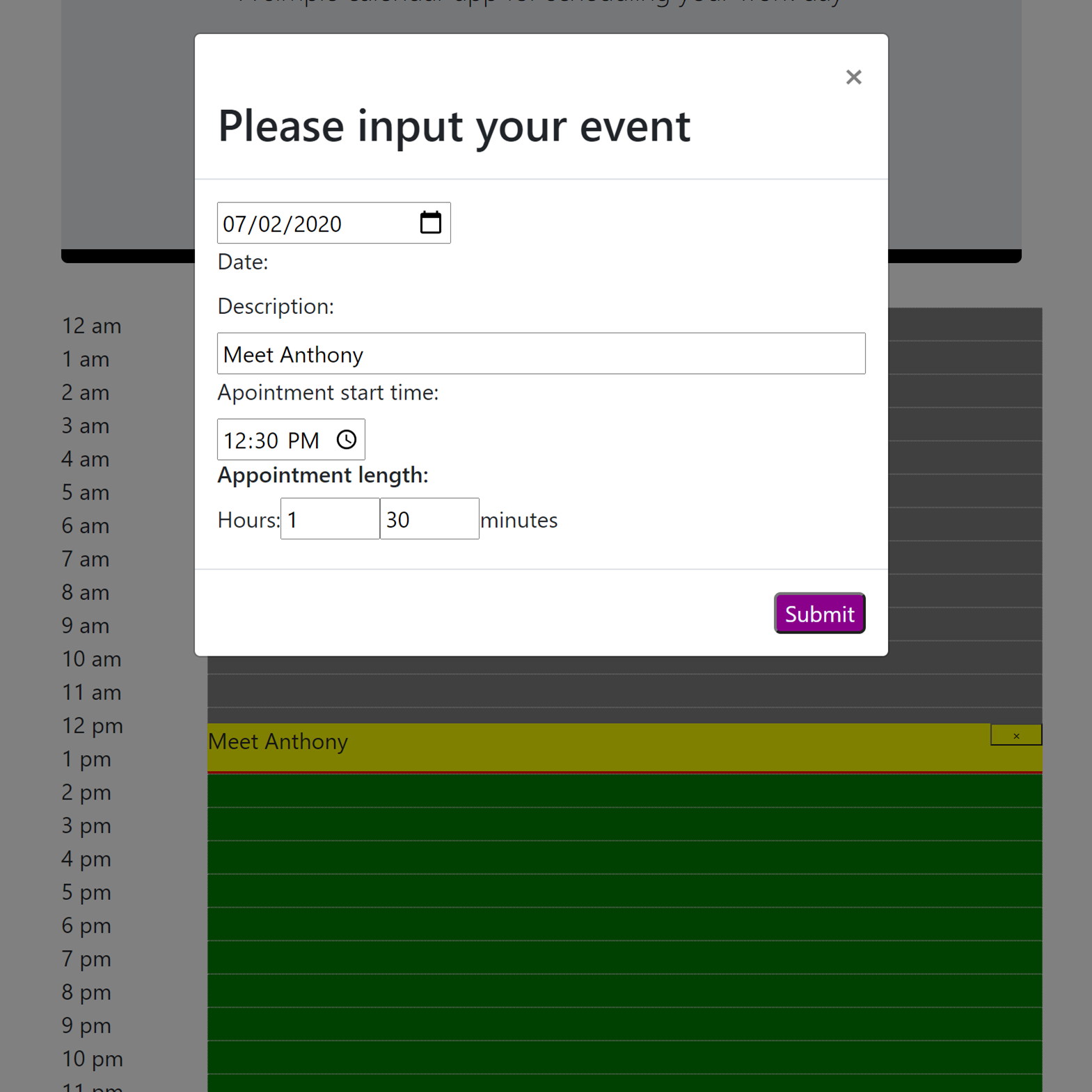 Edit/Add appointment view