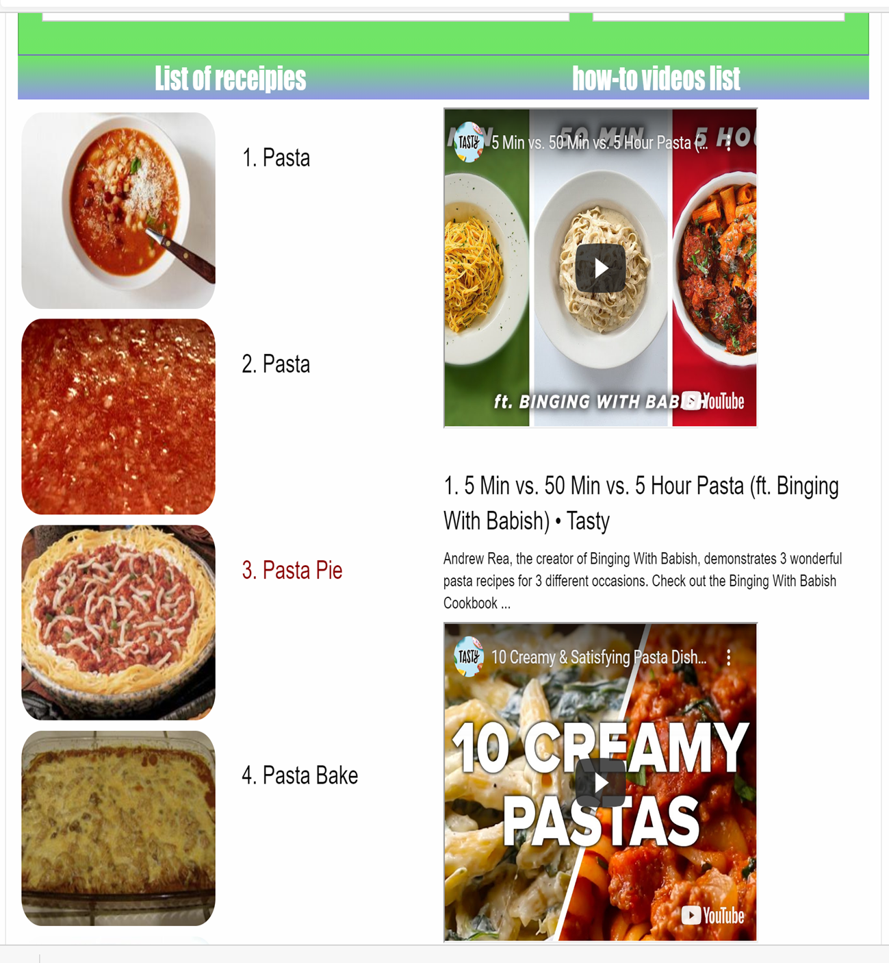 results of search for specific dish